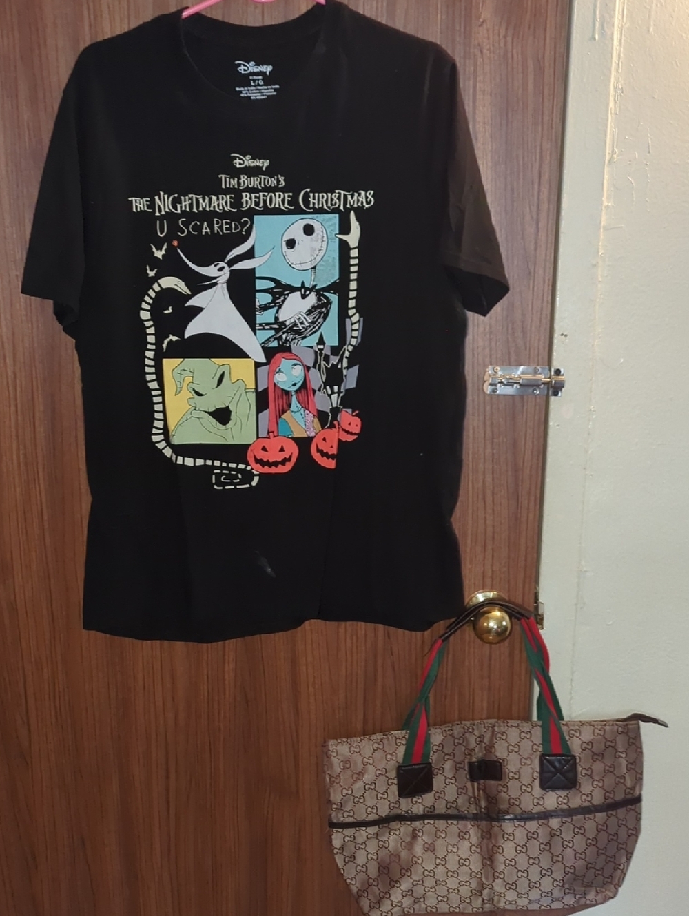 Disney The Nightmare Before Christmas Black Graphic Tee With Bag It's Fake Gucci